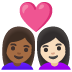 👩🏾‍❤️‍👩🏻 couple with heart: woman, woman, medium-dark skin tone, light skin tone display on Google